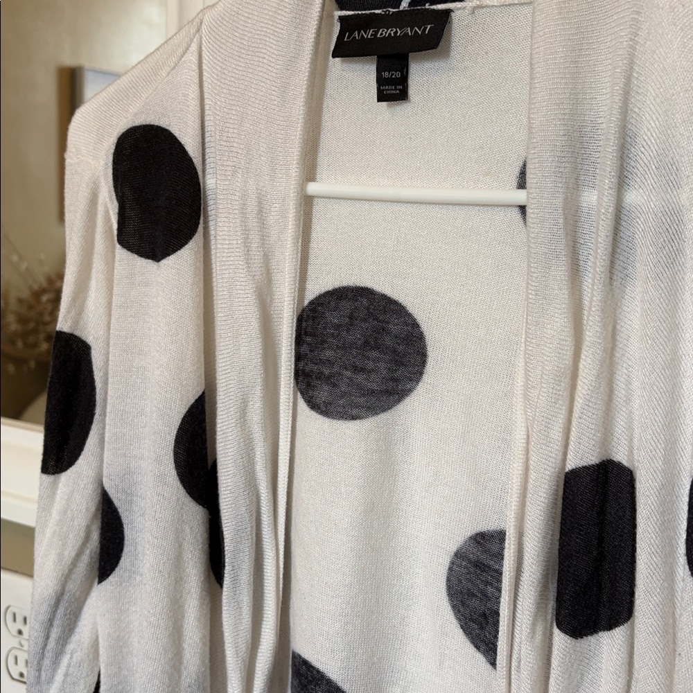 Lane Bryant Cream and Black Polka Dot Open Cardigan - Picture 3 of 4